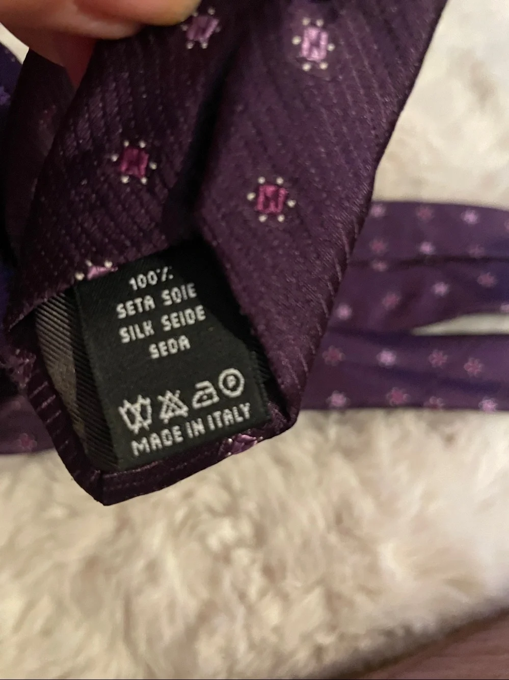 Valentino Garavani Purple Geometric 100% Silk Necktie Made In Italy Vintage